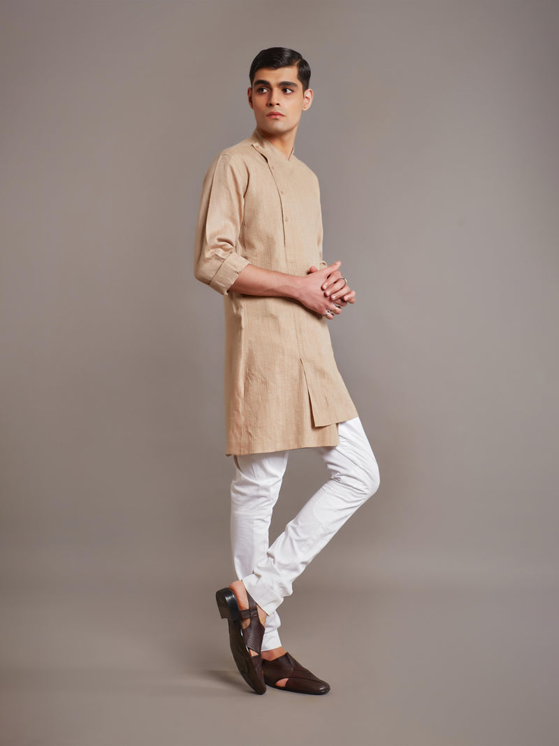 BEIGE LINEN KURTA