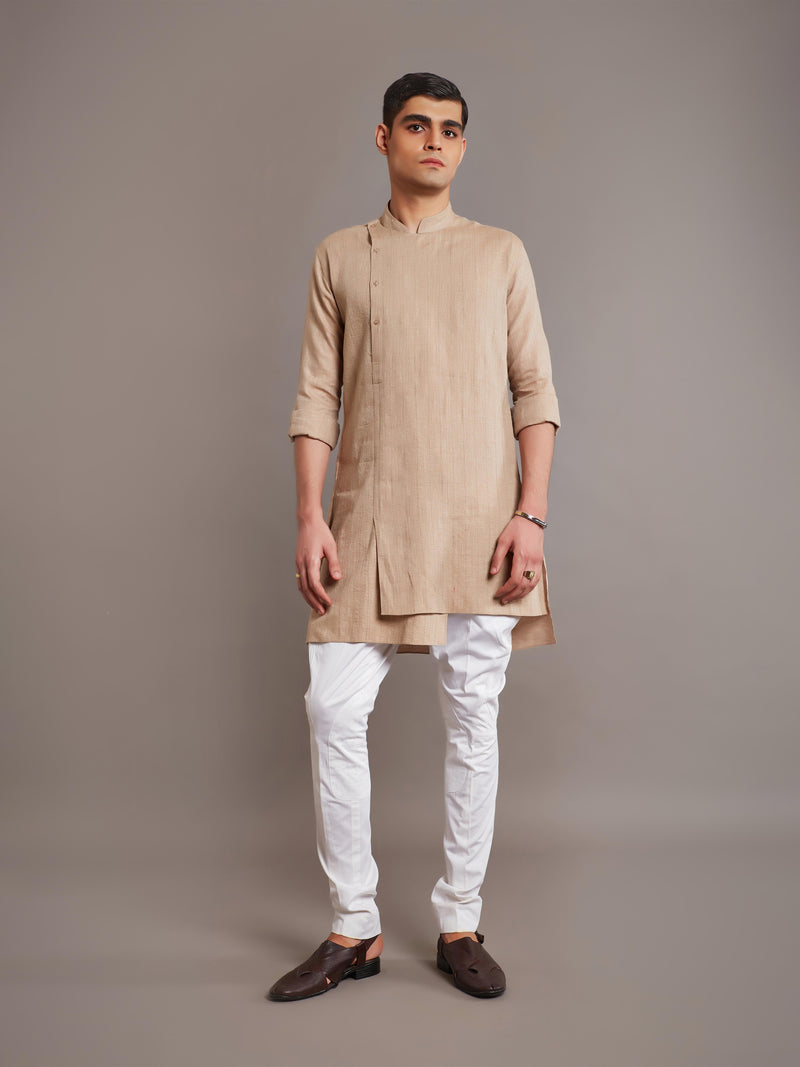 BEIGE LINEN KURTA