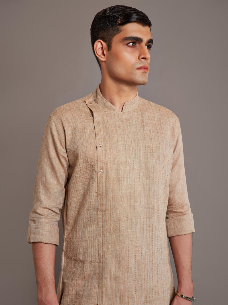 BEIGE LINEN KURTA