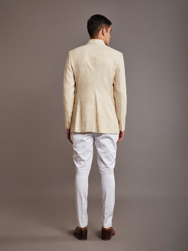 BEIGE SILK BANDHGALA JACKET