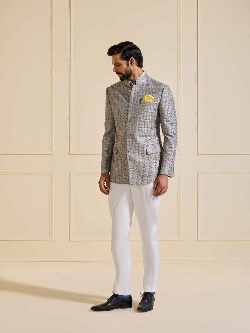 THE LUMINARY SILVER ALLURE BANDHGALA JACKET