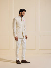 THE CELESTIAL MIRAGE WHITE TEXTURED BANDHGALA JACKET