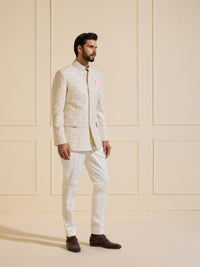 THE CELESTIAL MIRAGE WHITE TEXTURED BANDHGALA JACKET