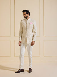 THE CELESTIAL MIRAGE WHITE TEXTURED BANDHGALA JACKET