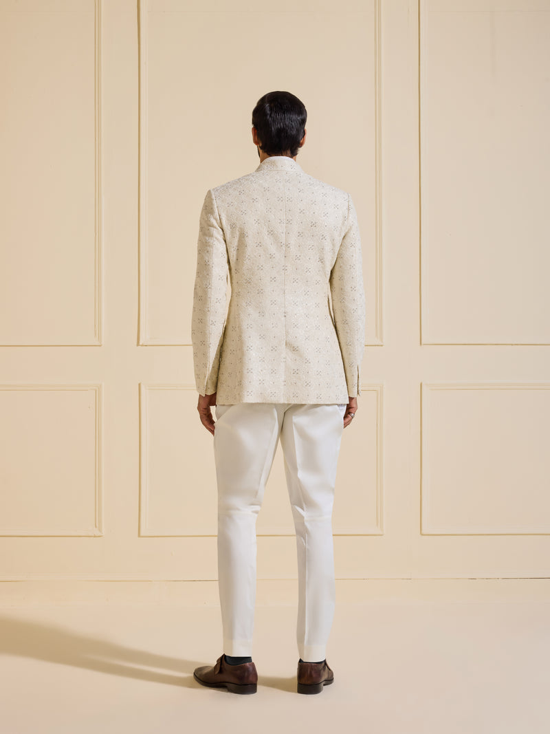 THE CELESTIAL MIRAGE WHITE TEXTURED BANDHGALA JACKET