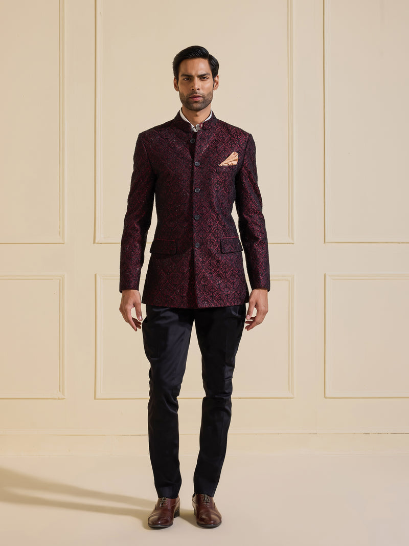 THE REGAL VELVET MAROON BANDHGALA OF TIMELESS GRANDEUR