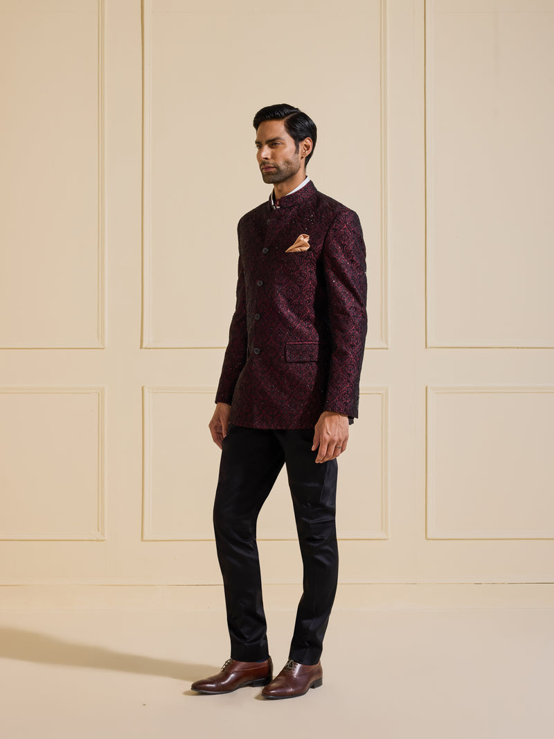 THE REGAL VELVET MAROON BANDHGALA OF TIMELESS GRANDEUR