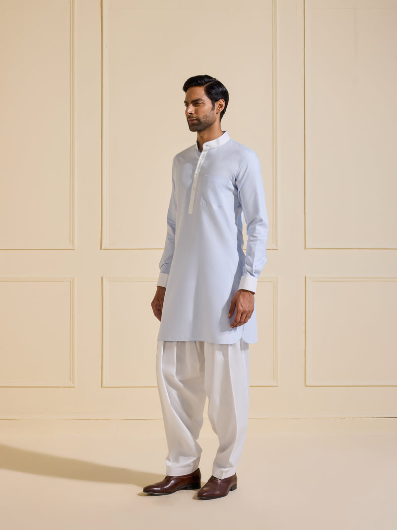 THE CRYSTAL ICY SKY KURTA WITH WHITE ACCENTS