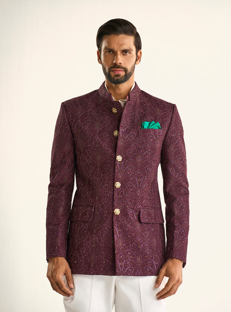 THE BORDEAUX JACQUARD BANDHGALA JACKET