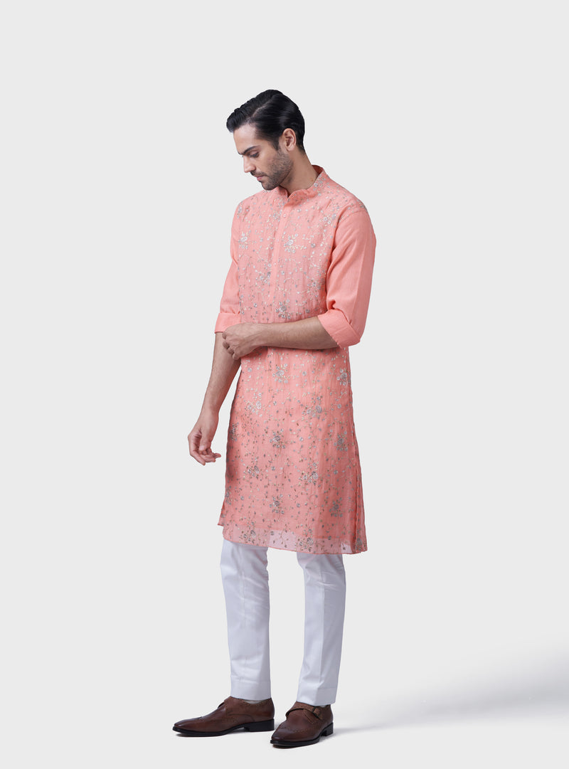 THE PEACH FLORA JAAL KURTA