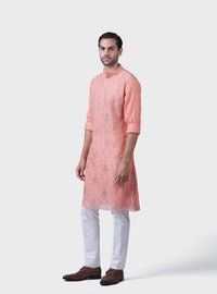 THE PEACH FLORA JAAL KURTA