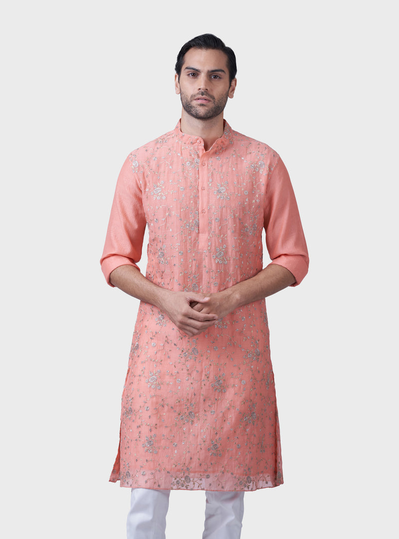 THE PEACH FLORA JAAL KURTA