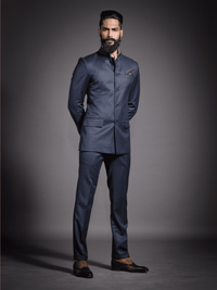 GREY WOOL BANDHGALA SUIT