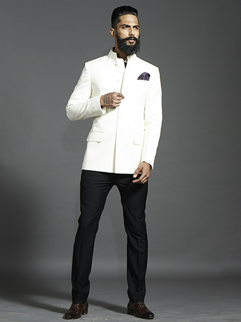 WHITE SILK BANDHGALA JACKET