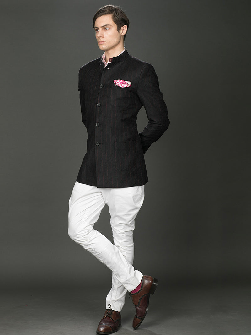 BLACK LINEN BANDHGALA JACKET