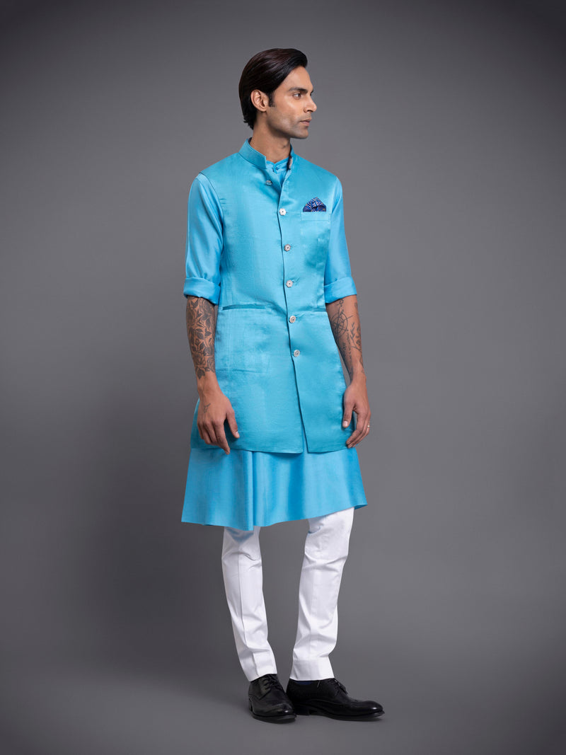 KASHMIR BLUE LONG WAISTCOAT