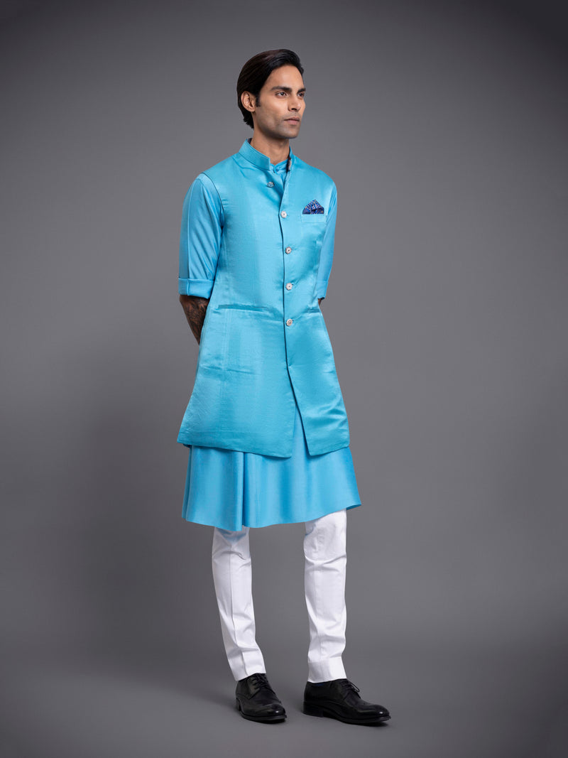 KASHMIR BLUE LONG WAISTCOAT