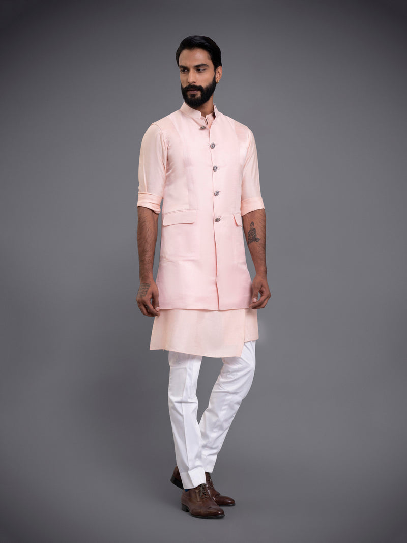 KASHMIR GULAABI LONG WAISTCOAT