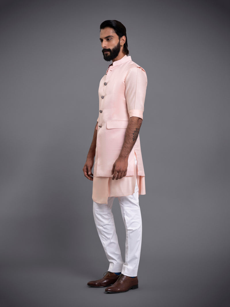 KASHMIR GULAABI LONG WAISTCOAT