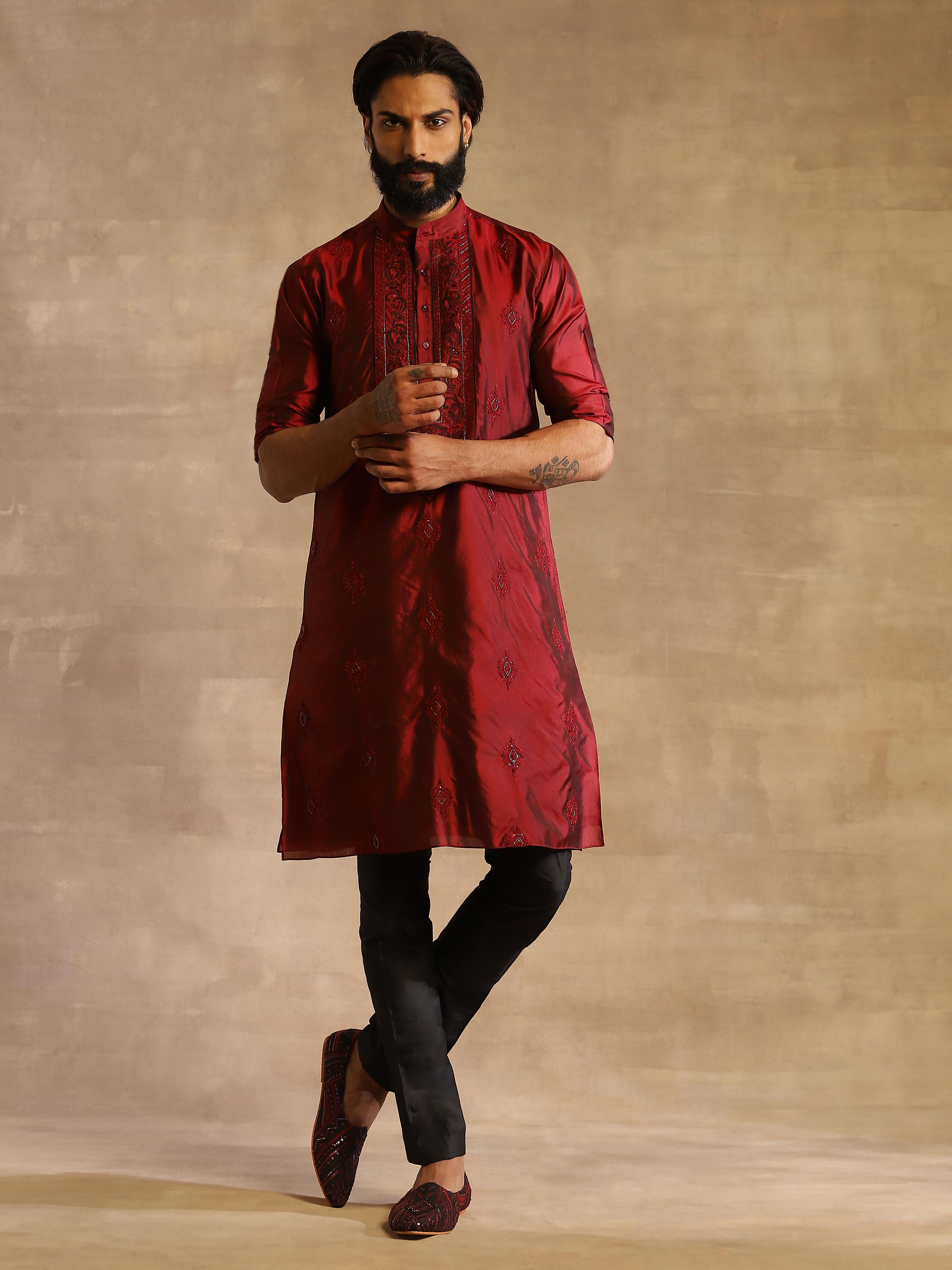 Red kurta with deals jeans for mens