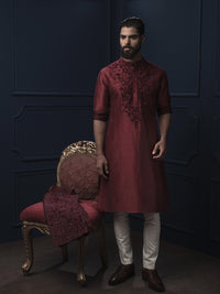 MAROON LINEN SILK KURTA