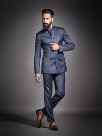 GREY WOOL BANDHGALA SUIT