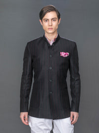 BLACK LINEN BANDHGALA JACKET