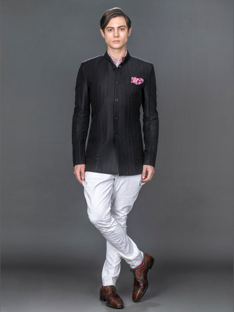 BLACK LINEN BANDHGALA JACKET