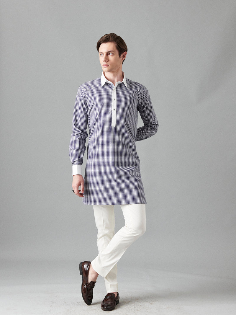 BLUE GINGHAM CHECK KURTA