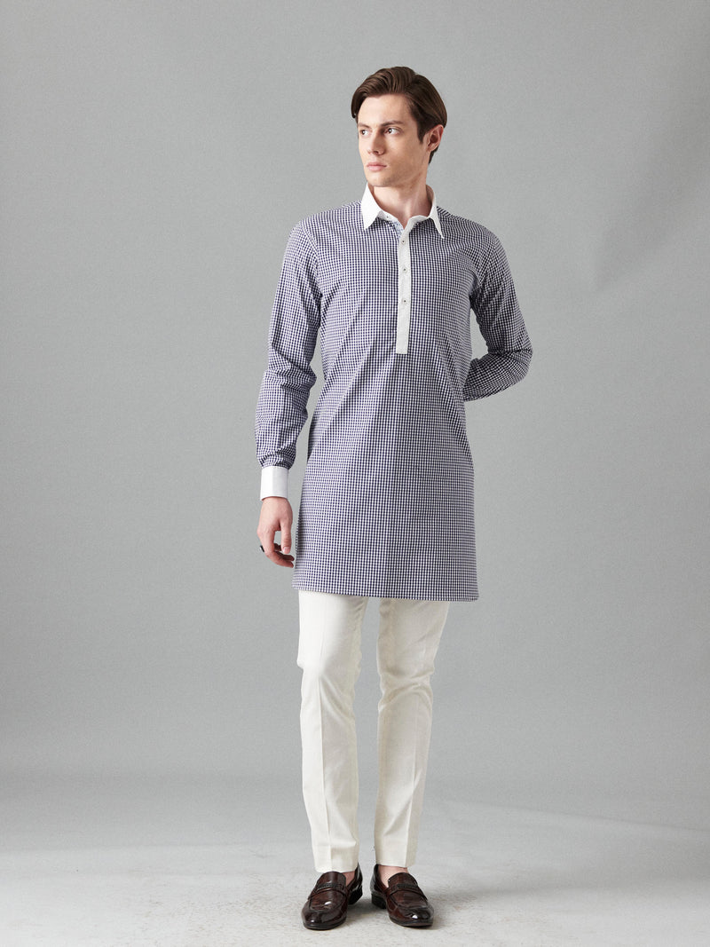 BLUE GINGHAM CHECK KURTA