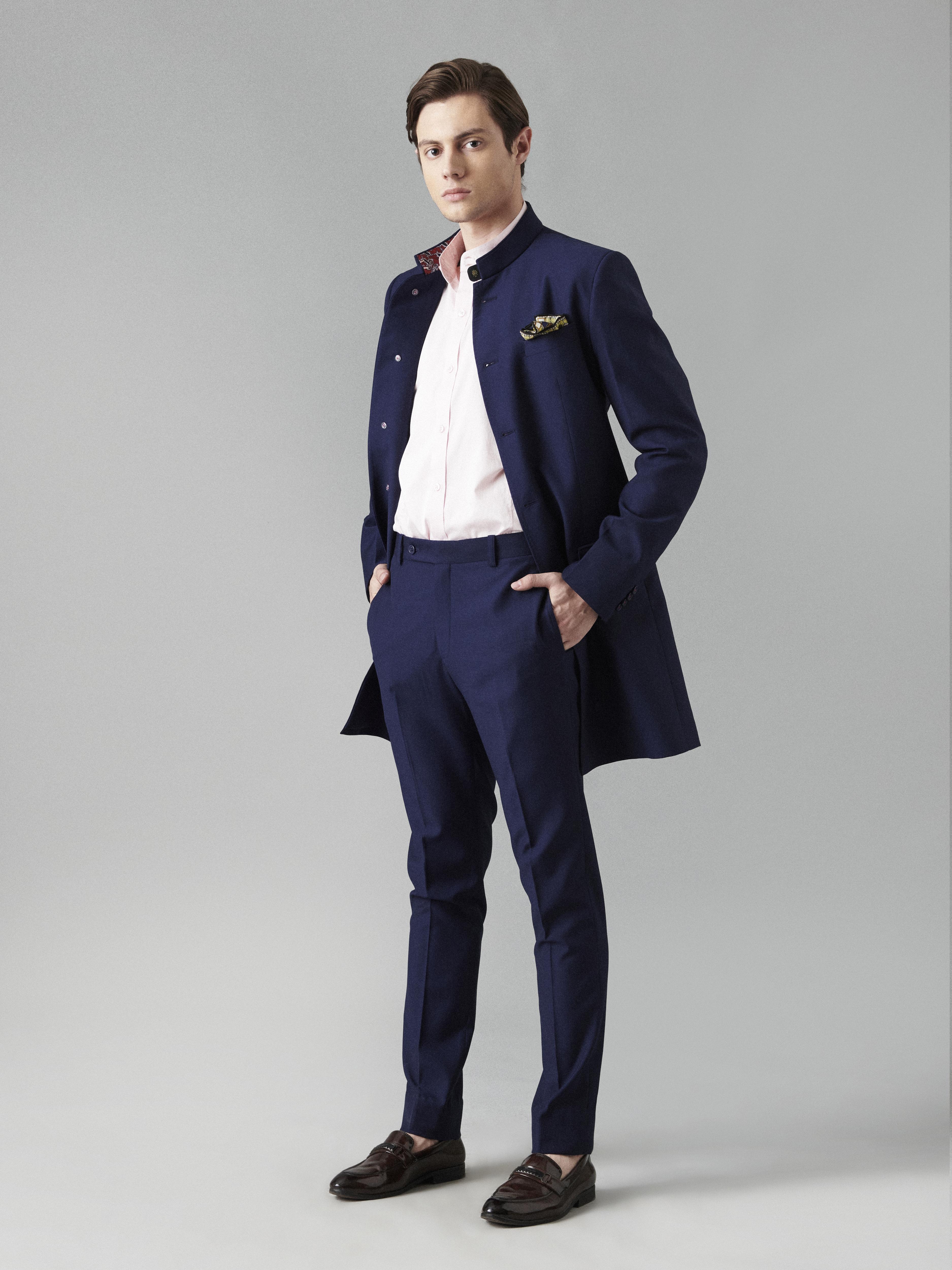 Blue bandhgala clearance jacket