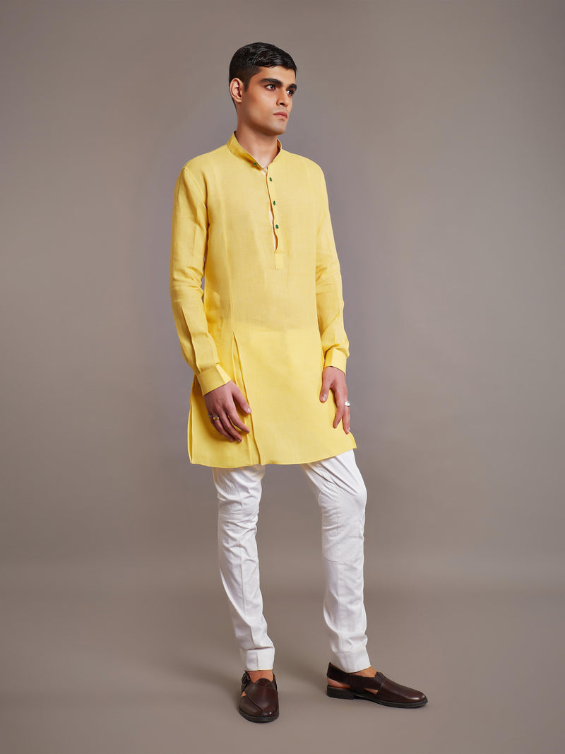 YELLOW LINEN KURTA