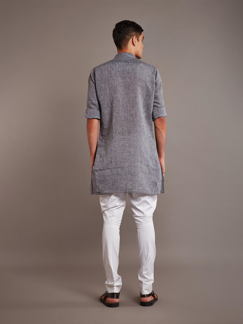 GREY LINEN SILK KURTA