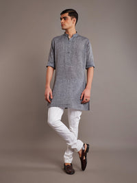 GREY LINEN SILK KURTA