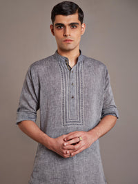 GREY LINEN SILK KURTA