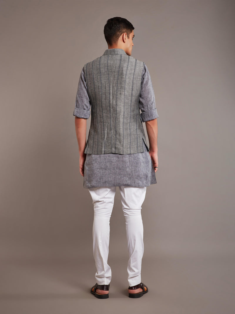 GREY LINEN SILK WAISTCOAT