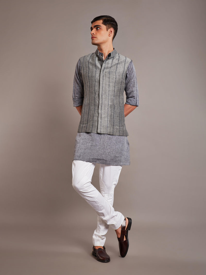 GREY LINEN SILK WAISTCOAT