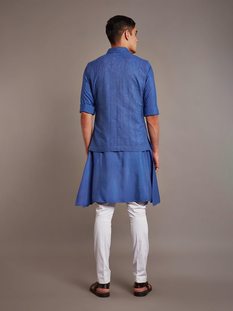 BLUE TUSSAR SILK WAISTCOAT