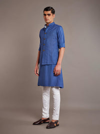 BLUE TUSSAR SILK WAISTCOAT