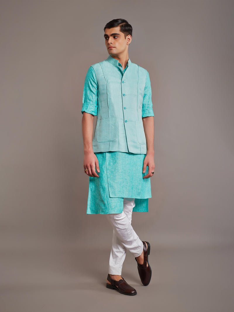 GREEN LINEN SILK WAISTCOAT