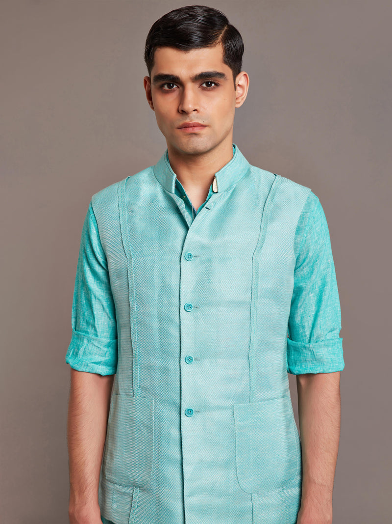 GREEN LINEN SILK WAISTCOAT