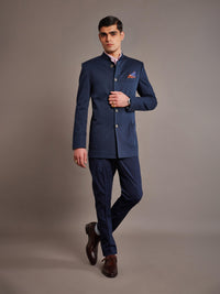 BLUE COTTON WOOL BANDHGALA JACKET