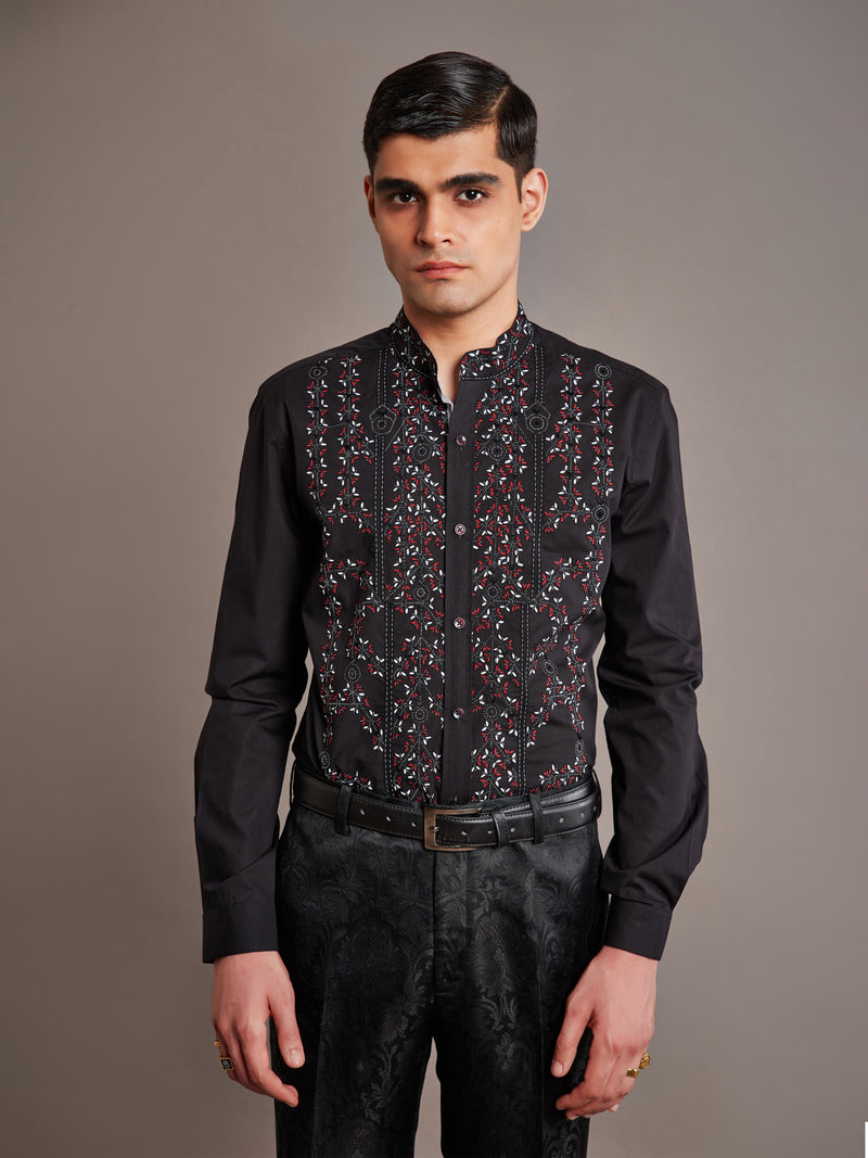 BLACK COTTON SATIN SHIRT