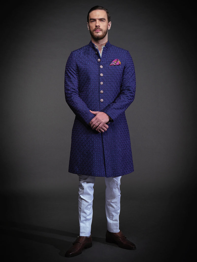 BLUE EMBROIDERED ACHKAN