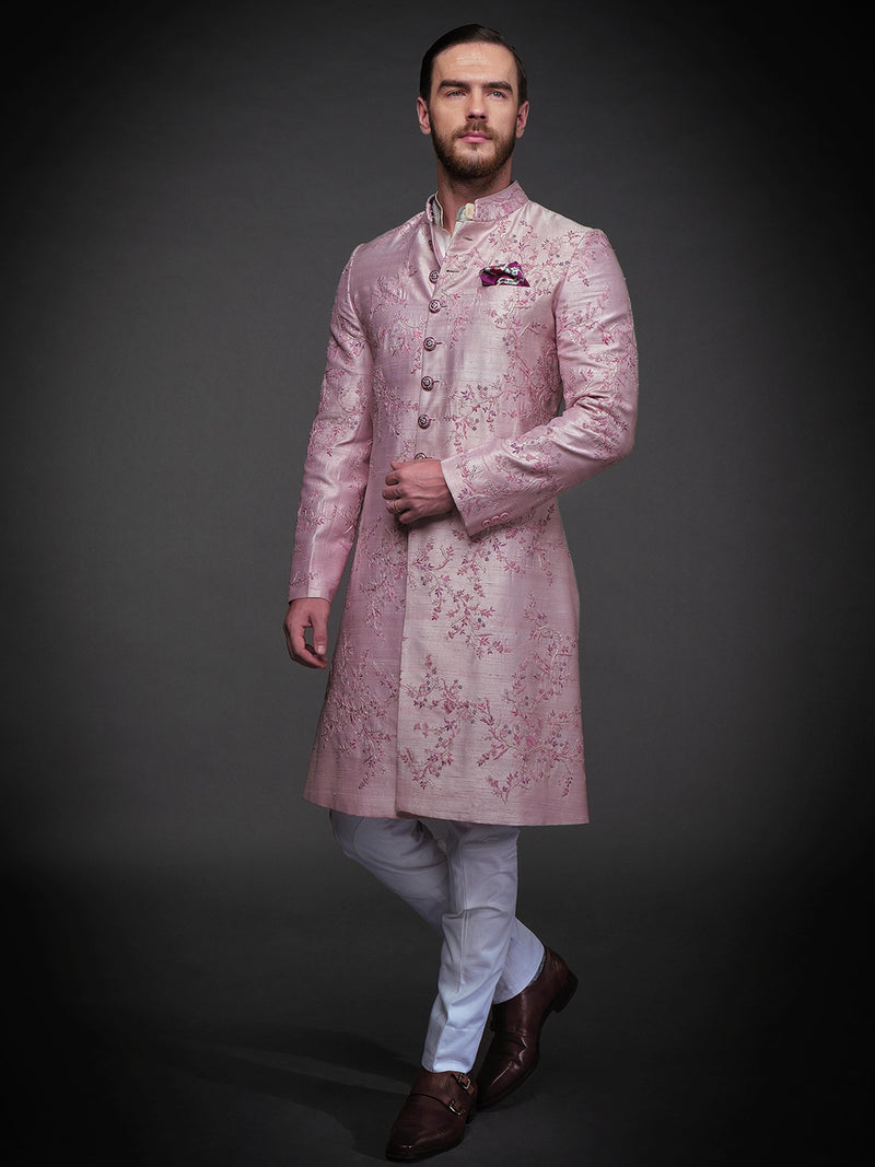 PINK EMBROIDERED SILK ACHKAN