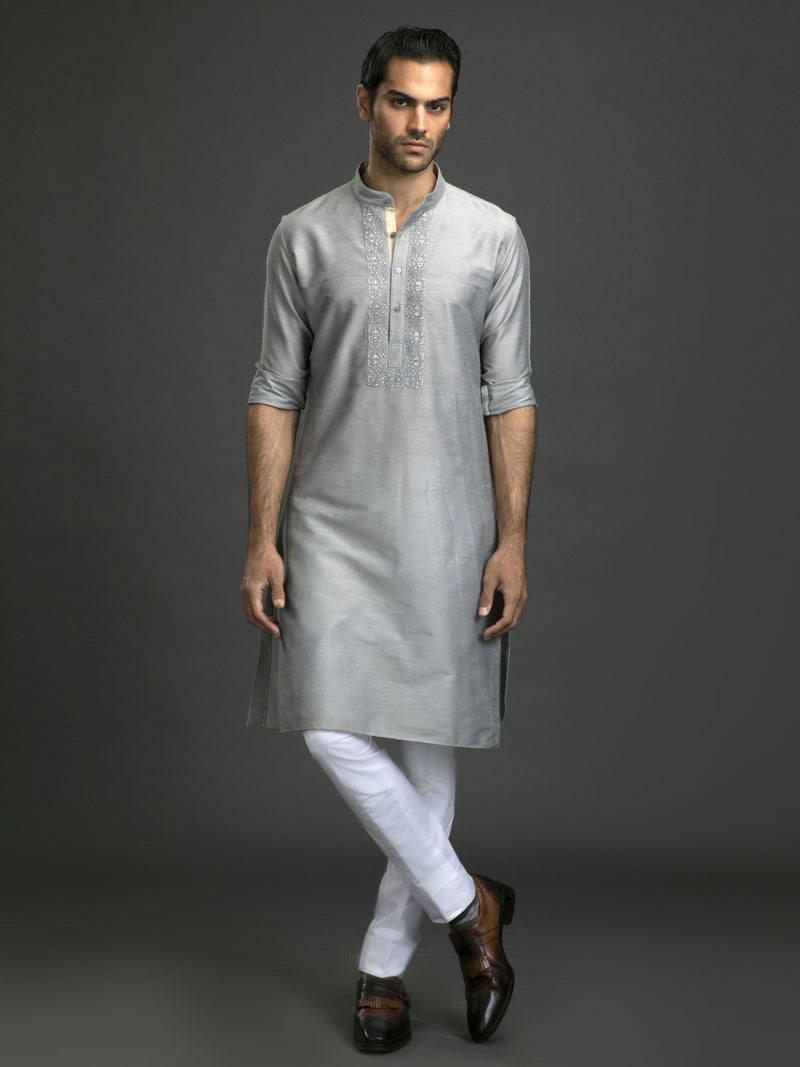 GREY SILK KURTA