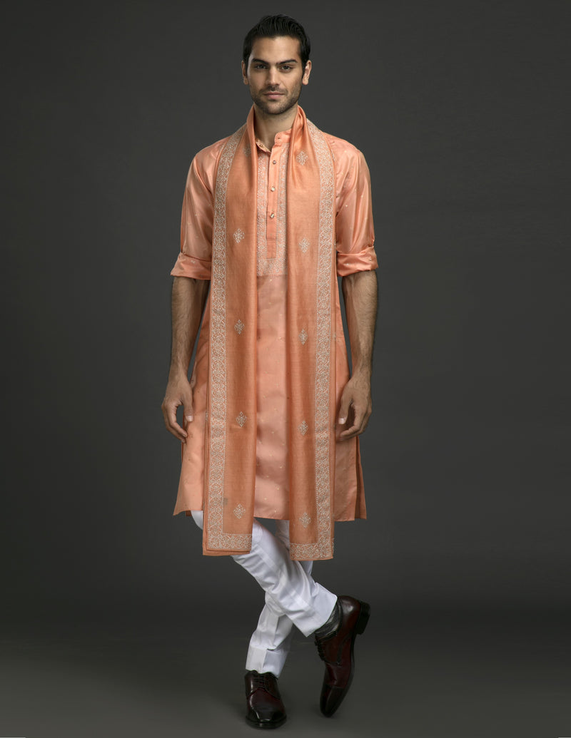 PEACH PINK SILK KURTA