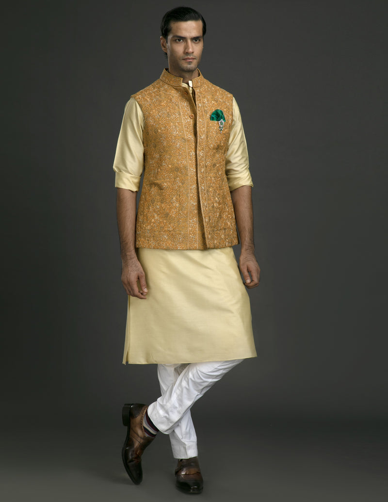 YELLOW EMBROIDERED WAISTCOAT