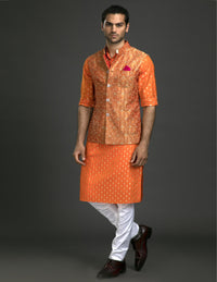 ORANGE SILK EMBROIDERED WAISTCOAT