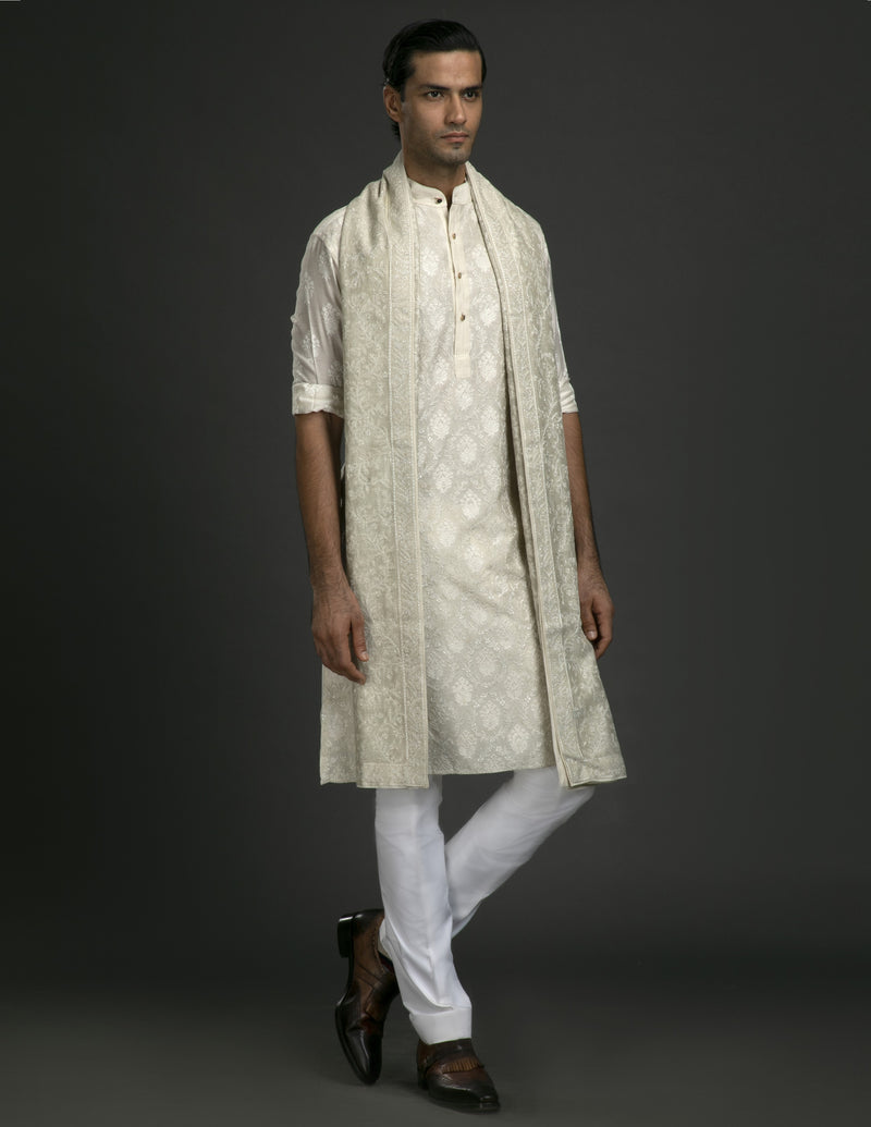 WHITE CHANDERI SILK KURTA